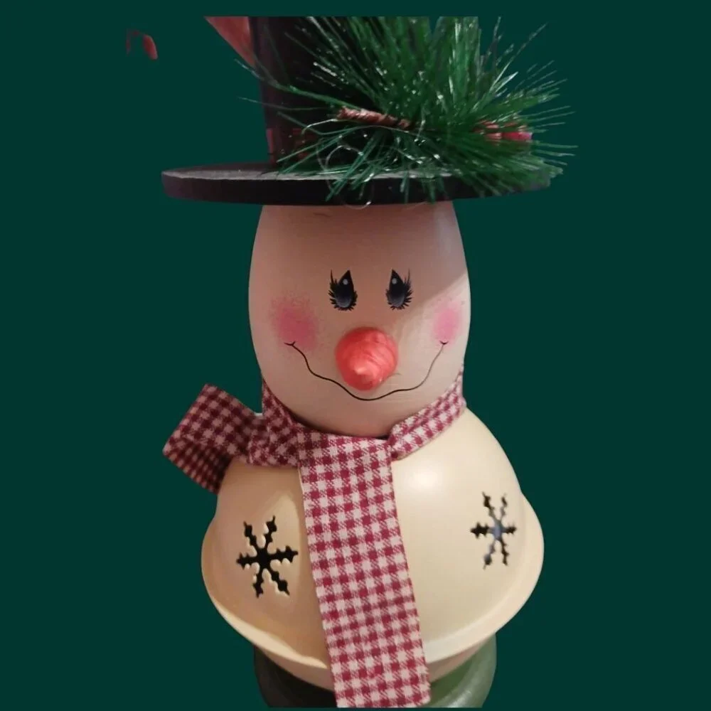 Snowman decorative table  lamp with red plaid scarf & black hat